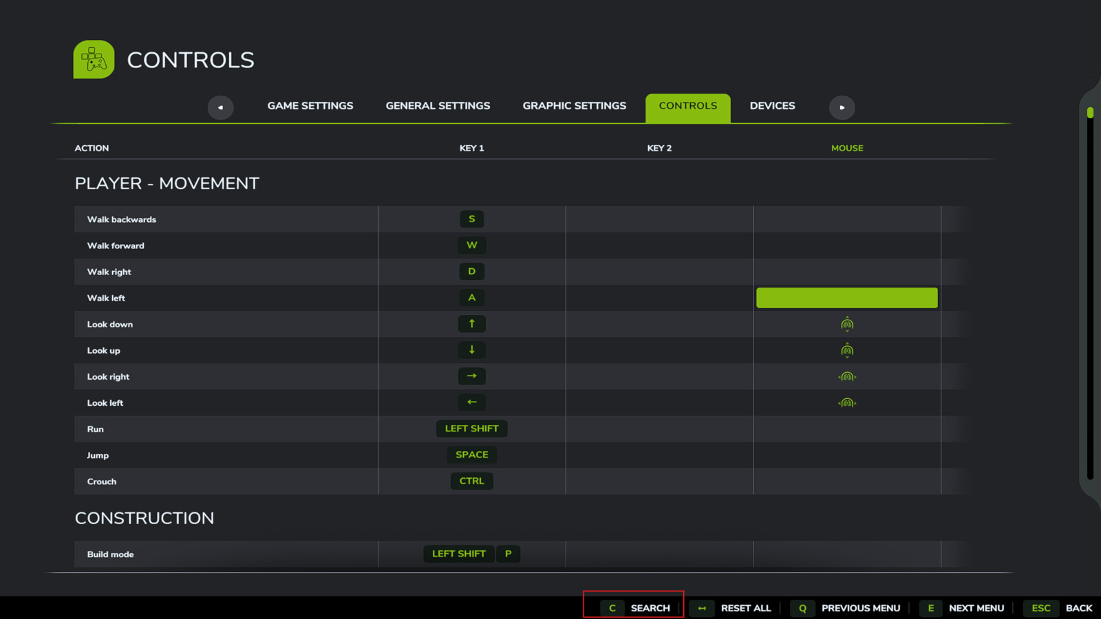 Game Controls Search