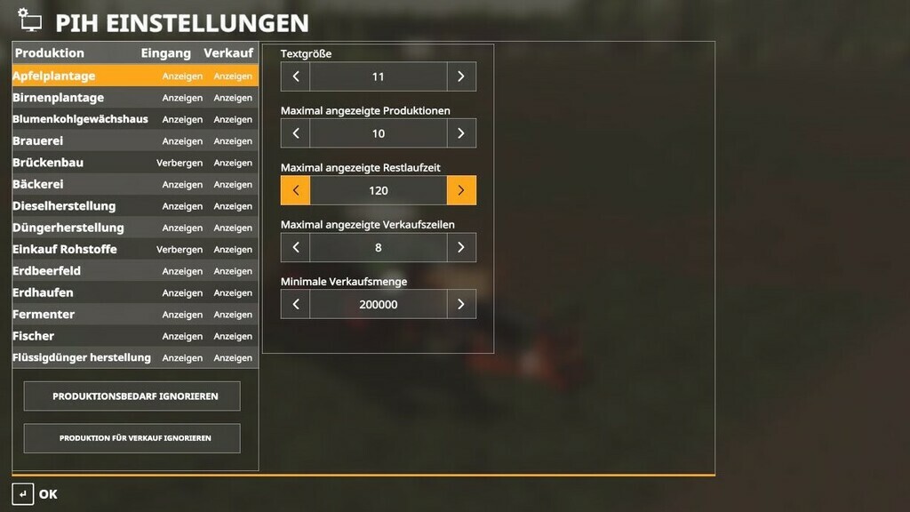 Productions Info Hud